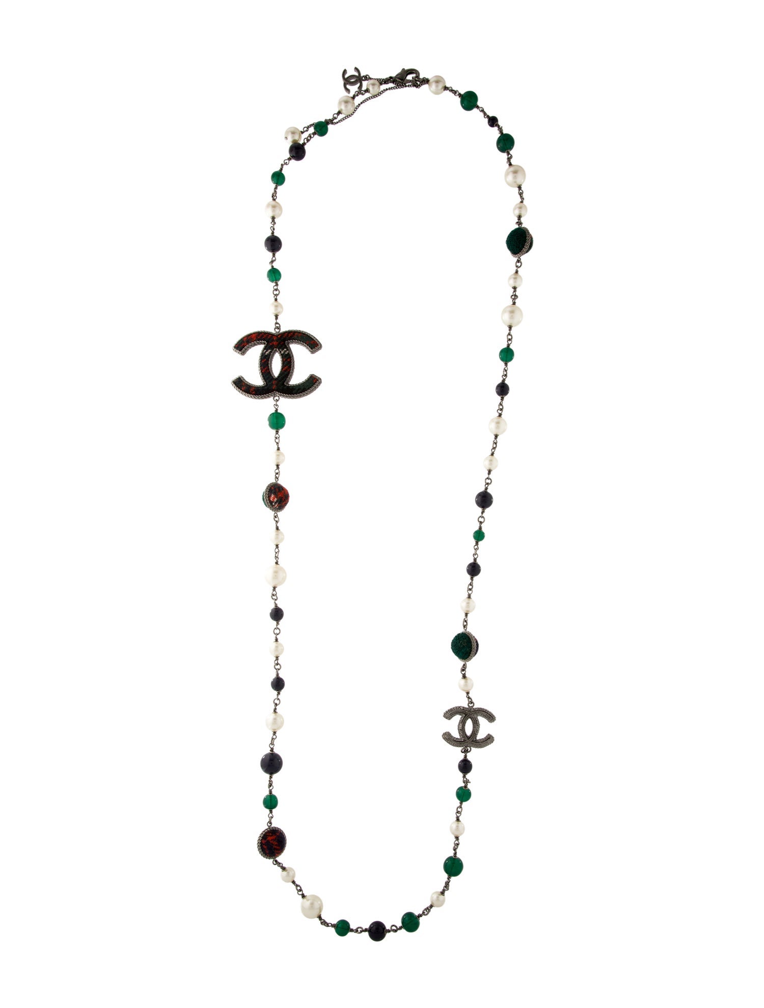 Chanel Faux Pearl, Resin & Tweed Paris-Edinburgh Necklace